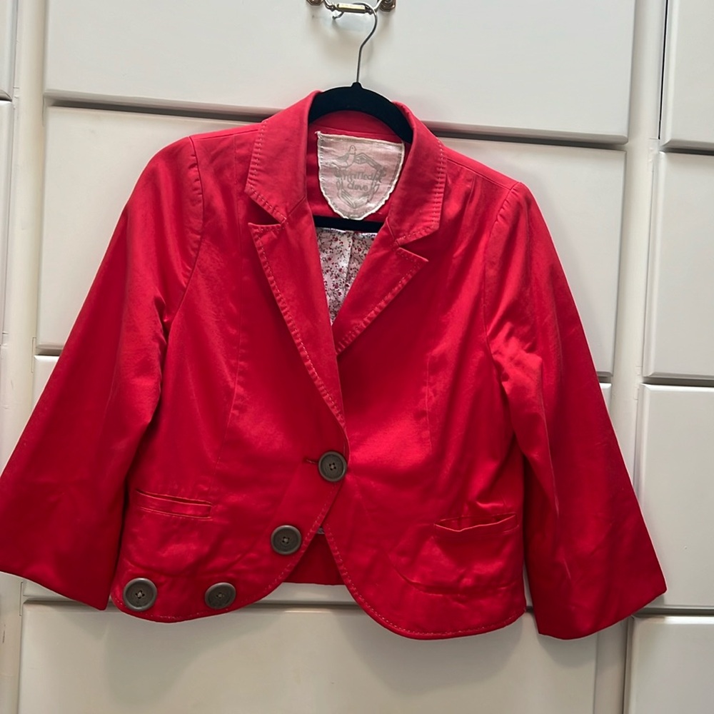 Knitted Dove tomato red blazer with oversized brown buttons size L